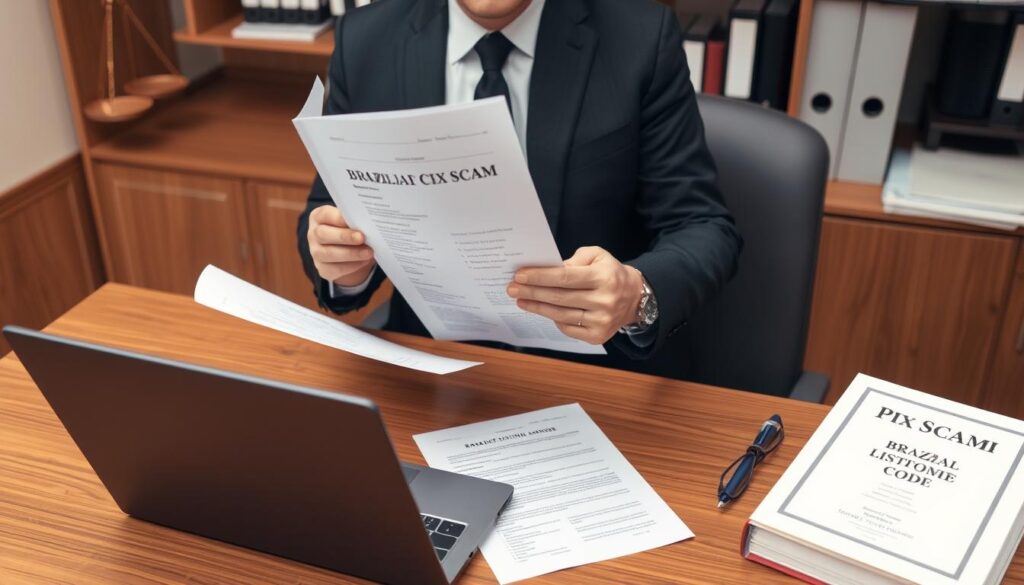 Advogado analisando documentos de caso de golpe do pix como reverter Advogado analisando documentos de caso de golpe do pix como reverter