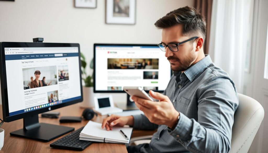 Cliente avaliando opções de advogado perto de mim em diferentes escritórios Cliente avaliando opções de advogado perto de mim em diferentes escritórios