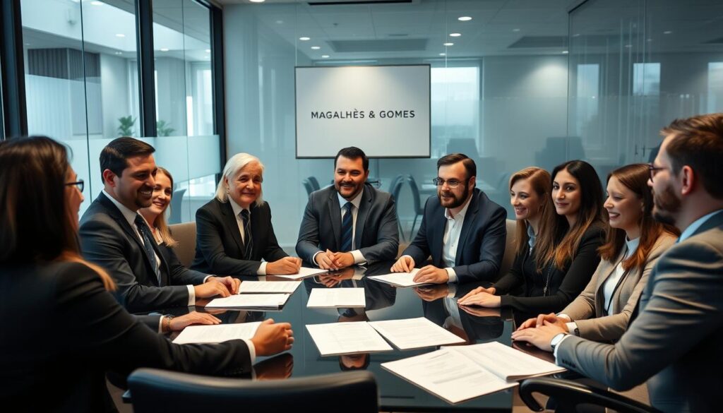 Equipe de advogados do escritório Magalhães & Gomes em reunião Equipe de advogados do escritório Magalhães & Gomes em reunião
