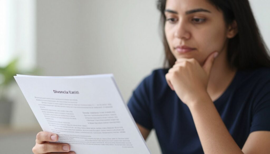 pessoa lendo documento com dúvidas sobre divórcio pessoa lendo documento com dúvidas sobre divórcio